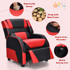 Costzon Kids Recliner, Gaming Recliner Chair w/Footrest, Headrest & Lumbar Support, Ergonomic Leather Lounge Chair for Living & Gaming Room, Adjustable Racing Style Sofa for Children Boys Girls, Red
