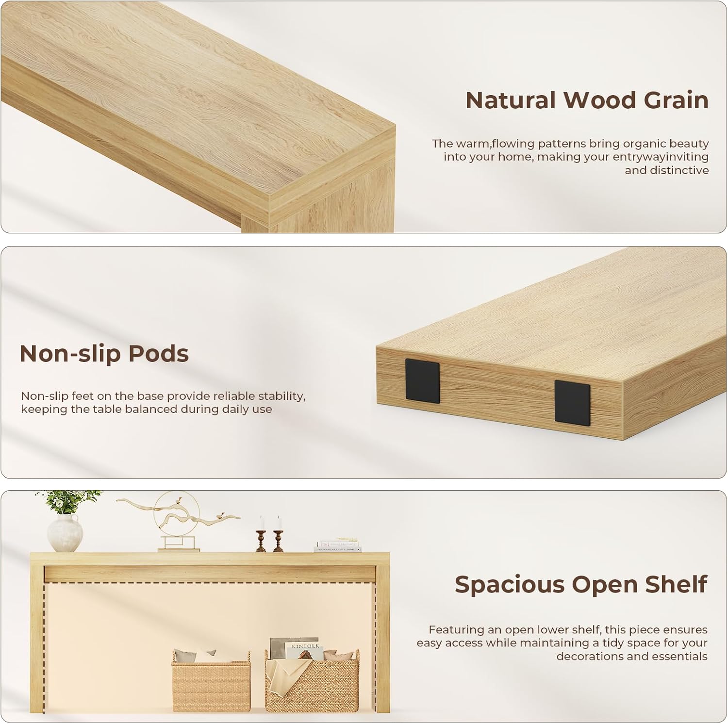 Extra Long Console Table for Entryway, 70.9-Inch Farmhouse Wood Behind Couch Table, Modern Entryway Rectangular Console Table for Entrance, Living Room, Hallway, Foyer (Natural)
