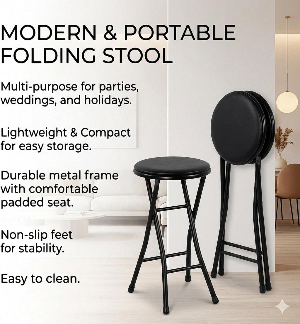 Folding Stool,Back 24-Inch Stool,Portable Stool,with 200lb Capacity for Kitchen or Rec Room - Portable Indoor Counter Bar Stools