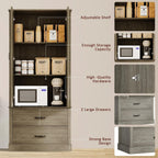 IDEALHOUSE Kitchen Pantry Cabinet, Freestanding Tall Hutch with Barn Doors, Drawer and 2 Adjustable Shelves for Dining Room, Kitchen, Grey