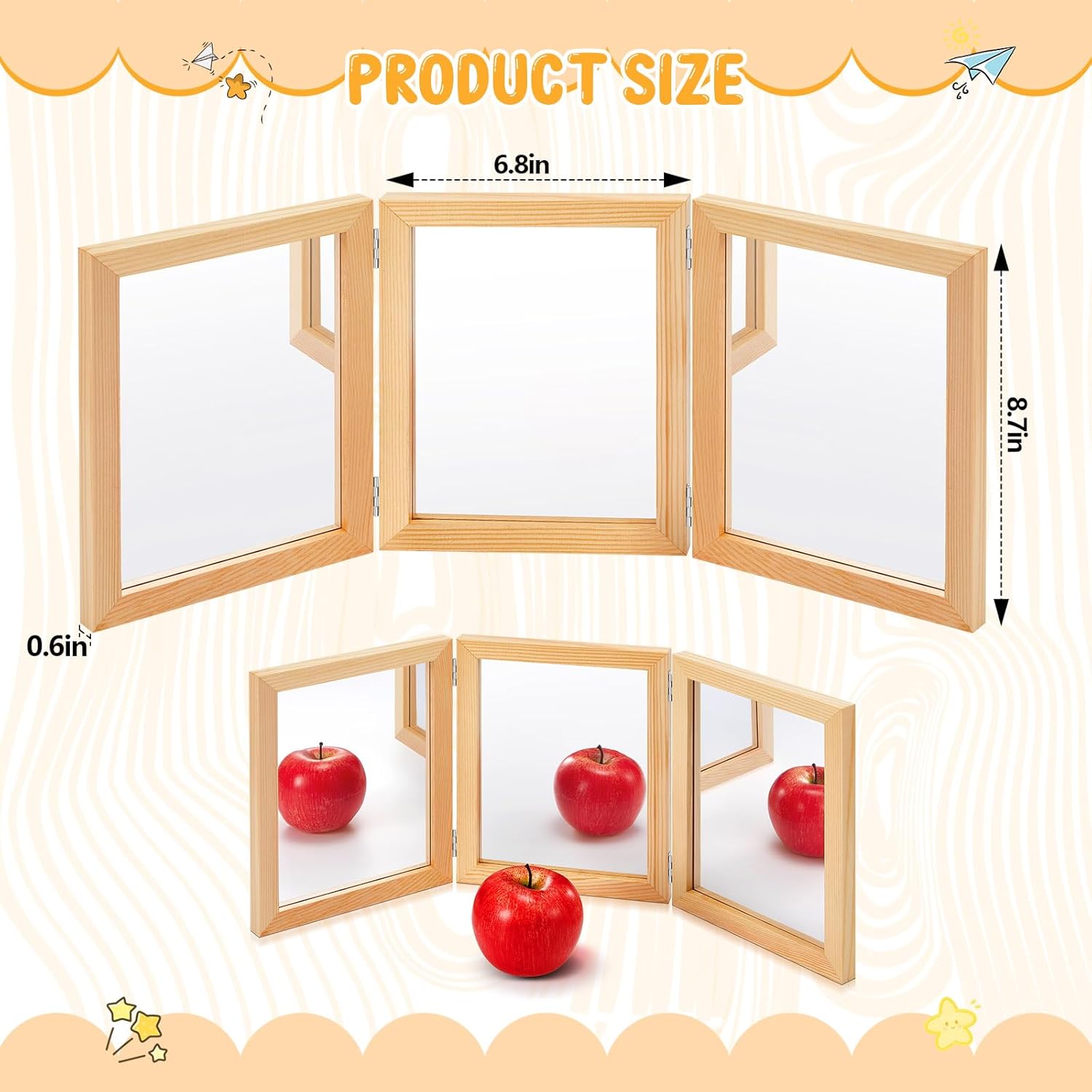 Threehoney Montessori Mirror Reggio Emilia Classroom Materials Education Foldable Safe Acrylic 3 Panels Unbreakable Mirror for Home School
