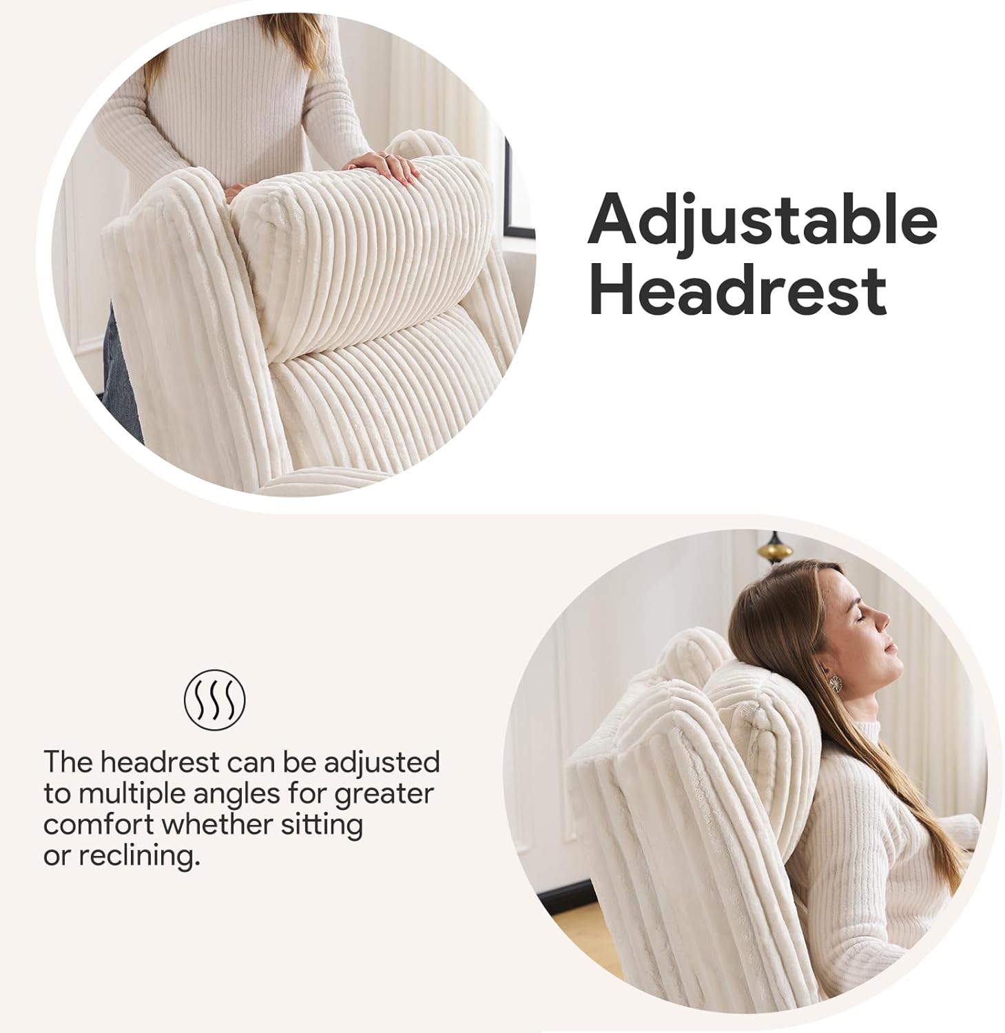 Manual Recliner Chair with Adjustable Headrest, Oversized Swivel Rocker Recliner for Adults with Arm Storage, Nursery Glider Recliner with Phone Stand and Side Pockets for Living Room, Beige