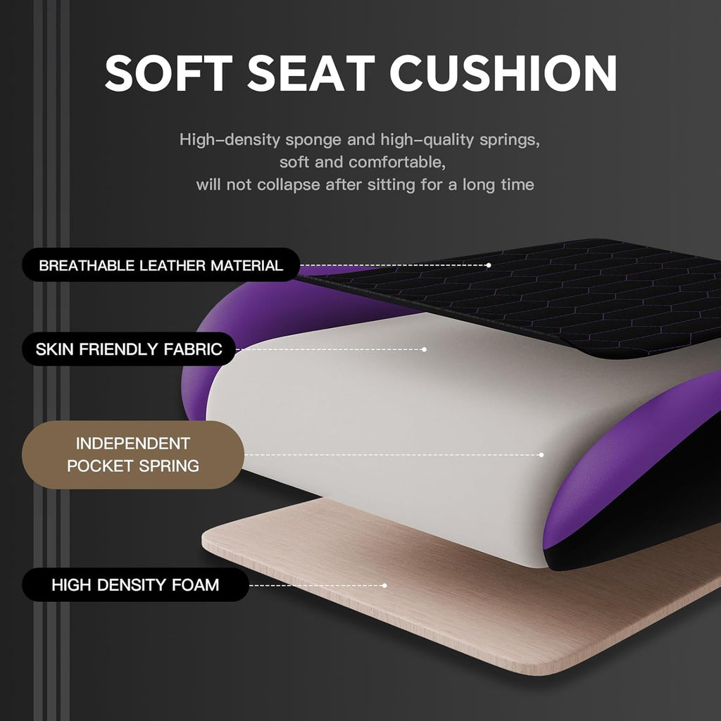 Gaming Chair with Footrest, High Back Gaming Chairs PVC Leather Ergonomic Gamer Chair with Adjustable Headrest Lumbar Support Racing Style Video Gaming Chair for Office/Home (Purple)