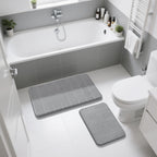 Yimobra Memory Foam Bathroom Rugs Sets 2 Piece - Super Soft Absorbent Quick Dry Bath Mat Set, Machine Washable Non Slip Floor Carpet for Tub Shower & Single Sink (17x24 & 31.5x20 Inch, Gray)