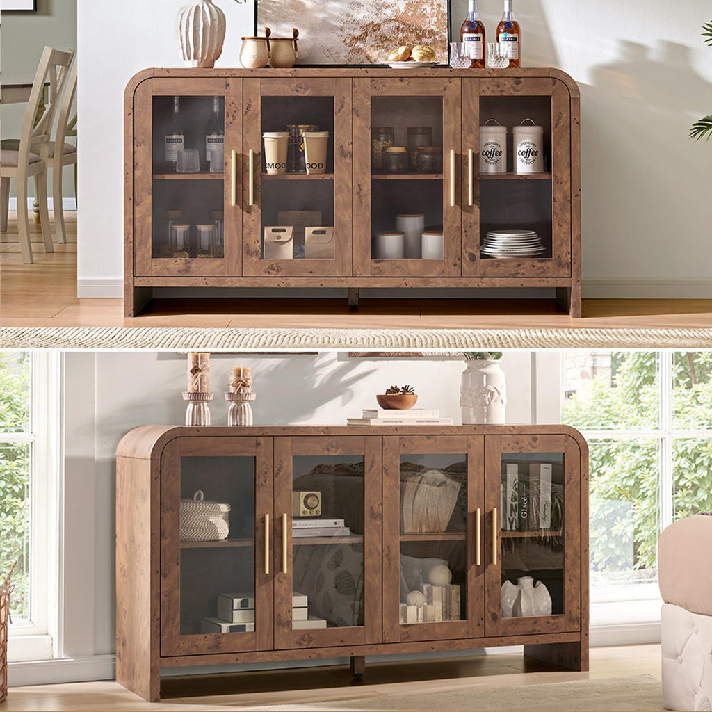 59" Sideboard Buffet Cabinet with Storage, Sideboard Cabinet with Adjustable Shelves & 4 Glass Doors,Coffee Bar Console Table for Kitchen, Living Room, Entryway (Dark Burl)