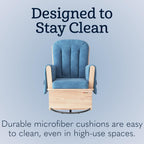 Foundations SafeRocker Glider Rocker with Steel Swivel - Baby Feeding and Rocking Chair for Nursery, Daycare Environment - Nursery Rocking Chairs with Wood Skirt Base - Blue Microfiber