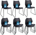 KLASIKA Stackable Waiting Room Chair, Stacking Office Chair with Ergonomic Lumbar Support and Metal Legs, Plastic Desk Chairs for Conference School Church Guest Reception Set of 12, Black