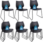 KLASIKA Stackable Waiting Room Chair, Stacking Office Chair with Ergonomic Lumbar Support and Metal Legs, Plastic Desk Chairs for Conference School Church Guest Reception Set of 12, Black