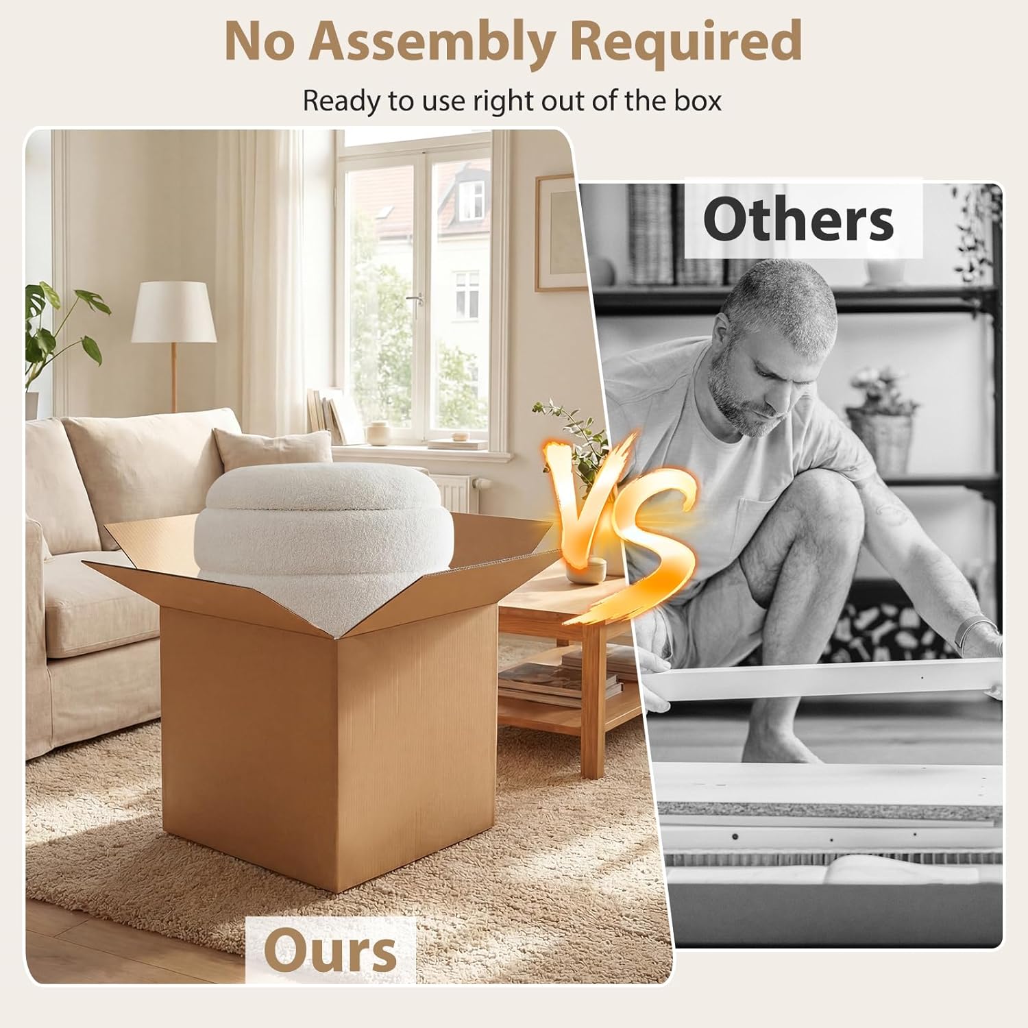 Giantex Round Ottoman with Storage, 360° Swivel Boucle Vanity Stool with Removable Lid, No Assembly Ottoman Foot Rest for Living Room, Bedroom, Makeup Room (White & Brown)