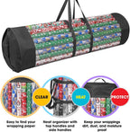 ProPik Wrapping Paper Organizer Storage Bag for All Your Gift Wrap & Ribbons, Fits Long 40 Inch Rolls, Hold Up To 24 Rolls, Heavy Duty Clear PVC Bag with Handles (Black & Clear)