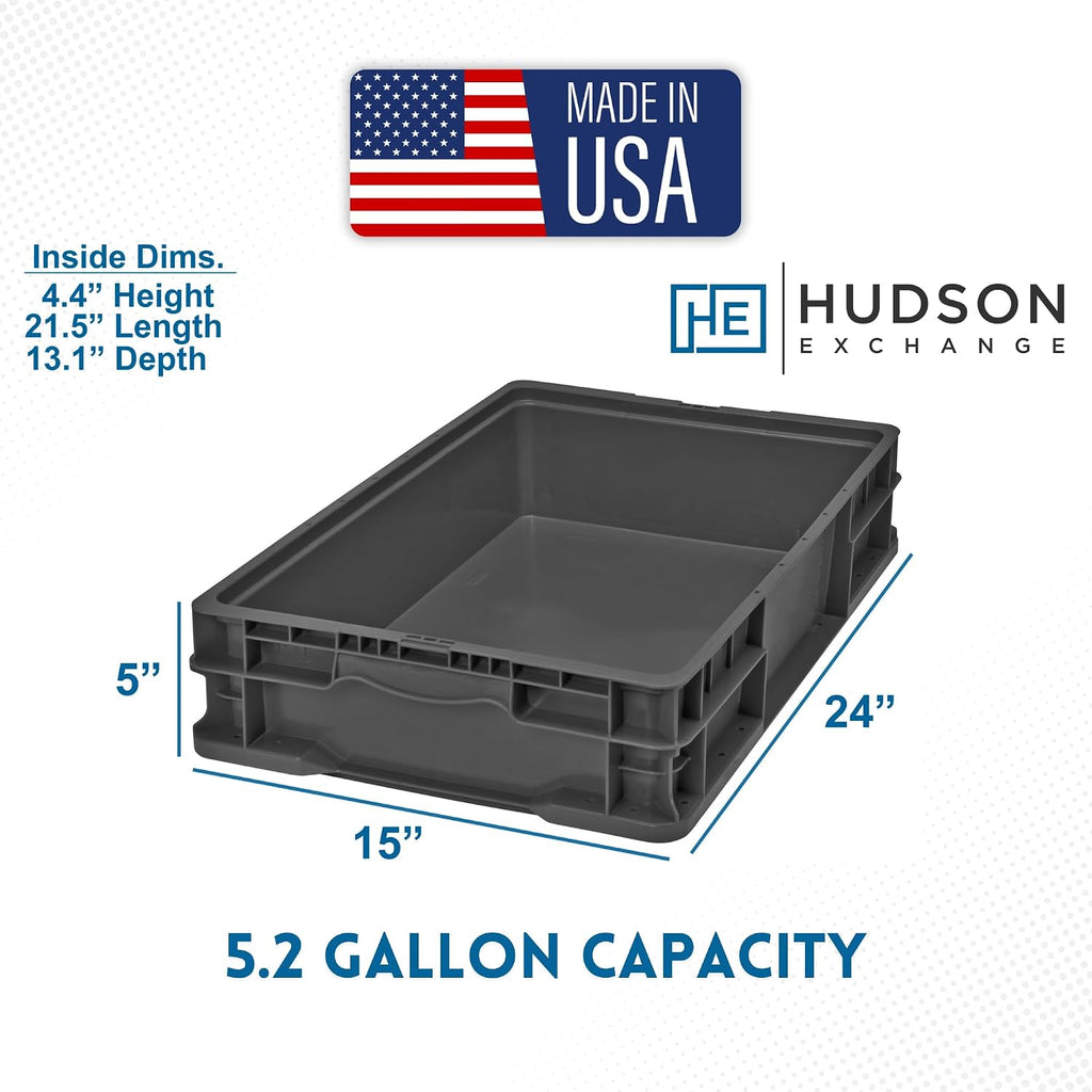 Hudson Exchange 24 x 15 x 5" (3 Pack, 5.2 Gallon) Straight Wall Handled Storage Container Tote, Black