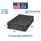 Hudson Exchange 24 x 15 x 5" (3 Pack, 5.2 Gallon) Straight Wall Handled Storage Container Tote, Black
