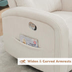 Swivel Nursery Rocker Recliner for Nursery, 360° Swivel Glider Recliner, Manual Rocking Recliner Chairs with Pockets and Large Arms for Living Room, White Corduroy