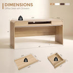 63" Modern Computer Desk with 2 Drawers, Wood Curved Executive Desk with Keyboard Tray & Power Outlet, Writing Desks with Storage for Home Office, Study Room, Living Room (Natural)