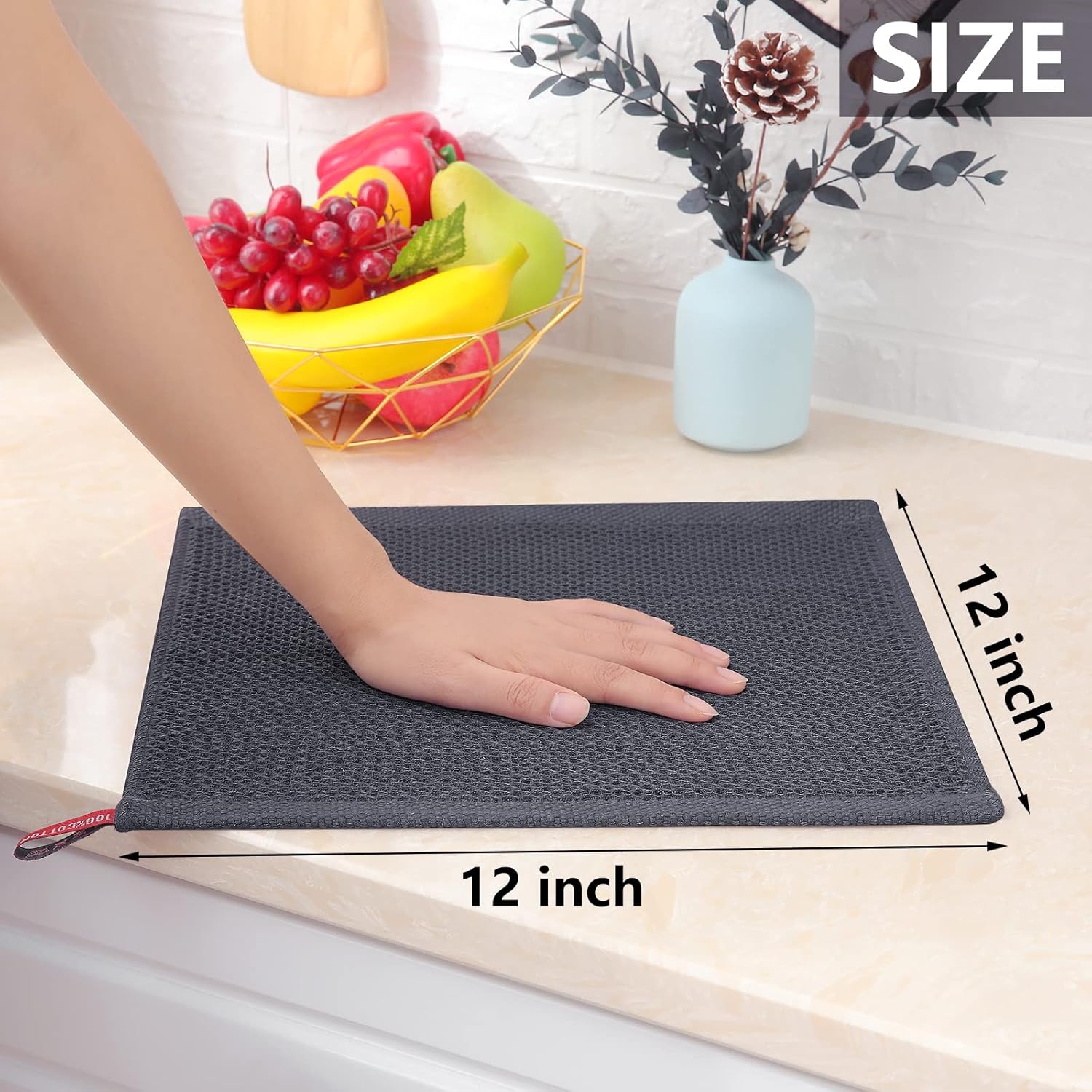 Homaxy 100% Cotton Waffle Weave Kitchen Dish Cloths, Ultra Soft Absorbent Quick Drying Dish Towels, 12 x 12 Inches, 6-Pack, Mixed Color