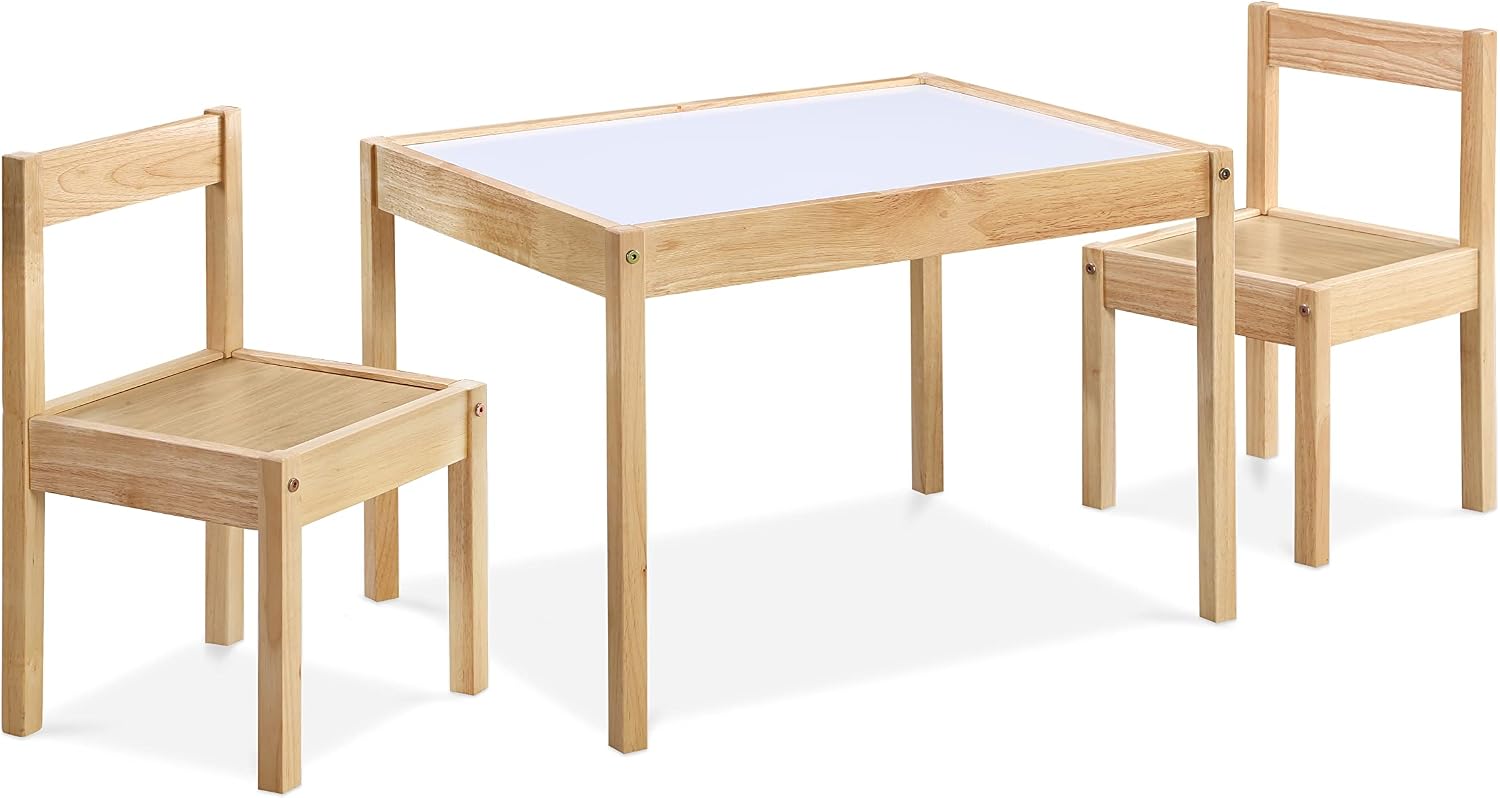 3 Pcs Dry Erase Table Two Chair Set, Natural