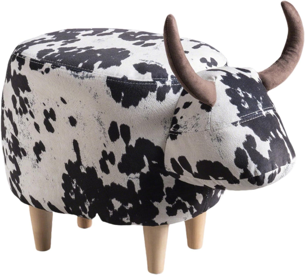 Christopher Knight Home Isana Cow-Shaped Ottoman, Cute Wood Foot Stool Shoes Changing Seat with Cushioned for Living Room, Bedroom, Playroom Porch Furniture, Black and White Velvet