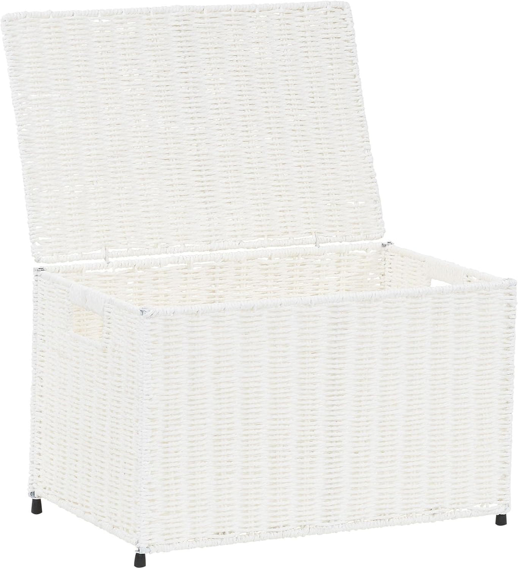 Household Essentials Arctic White Woven Paper Rope Chest with Iron Accents
