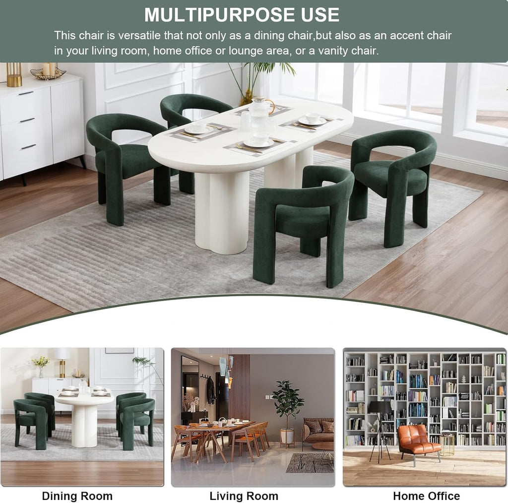KIVENJAJA Barrel Dining Room Chairs Set of 6, Green Modern Boucle Kitchen Chairs with Round Back & Arm, Comfy Sherpa Upholstered Accent Armchair for Living Room Recption Office Vanity