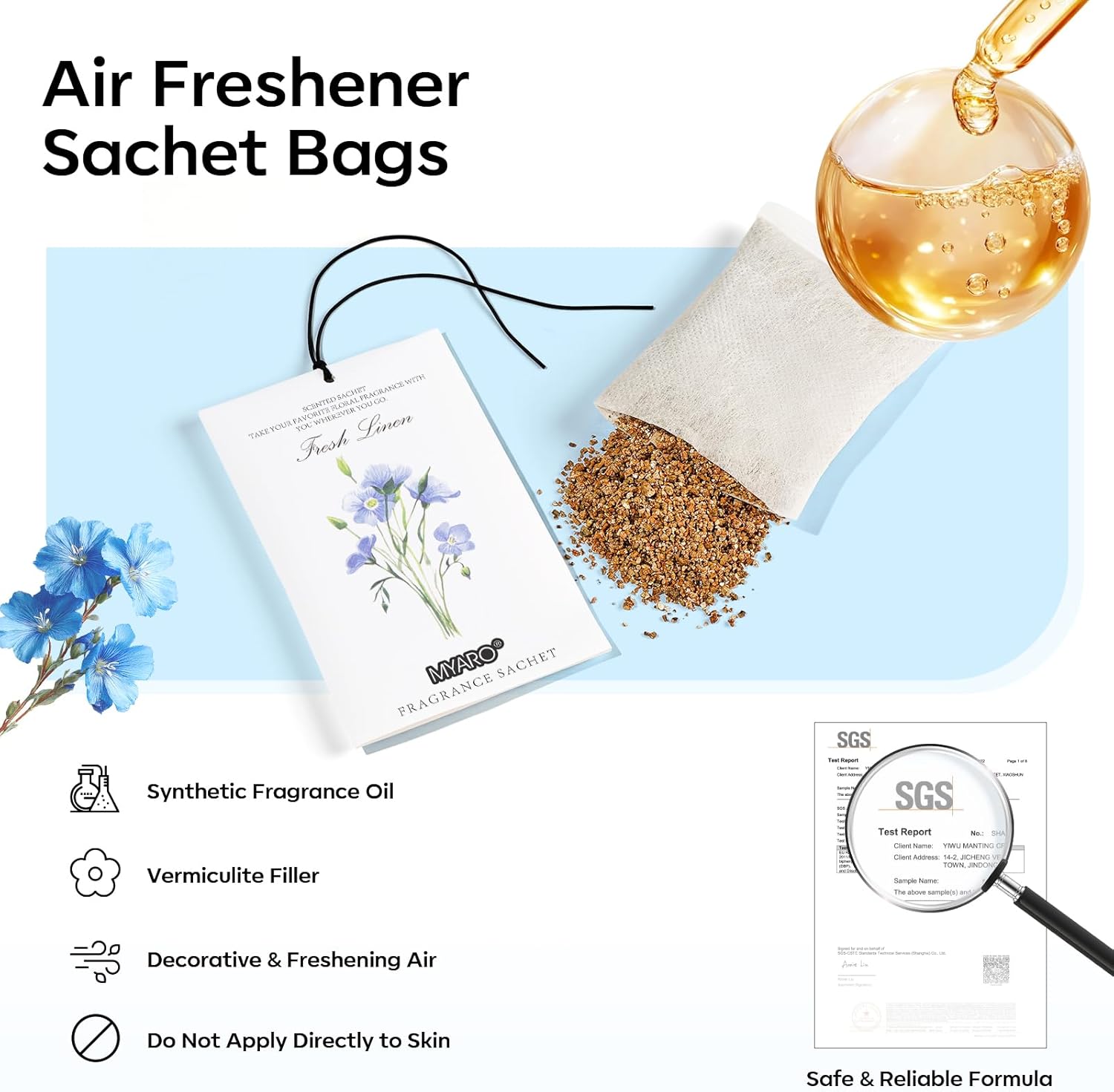 MYARO 12 Pack Fresh Linen Scented Sachets for Drawer, Closet & Car Air Freshener Bags | Odor Eliminator & Fabric Refresher | Crisp, Clean Home Fragrance Gift Set