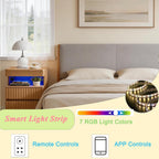Night Stand with Gun Drawer, Charging Station, End Table with LED Lights, Modern Side Table with 2 Drawers & Open Shelf, Fluted Bedside Table for Bedroom Living Room Office, Oak