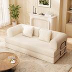 Ahomly 78.8'' Convertible Sofa Bed,5-in-1 Boneless Couch with Removable Armrests,Folding Futon Sofa Bed Includes 2 Pillows,Comfy Pull Out Couch for Living Room,No Assembly Required,Cream