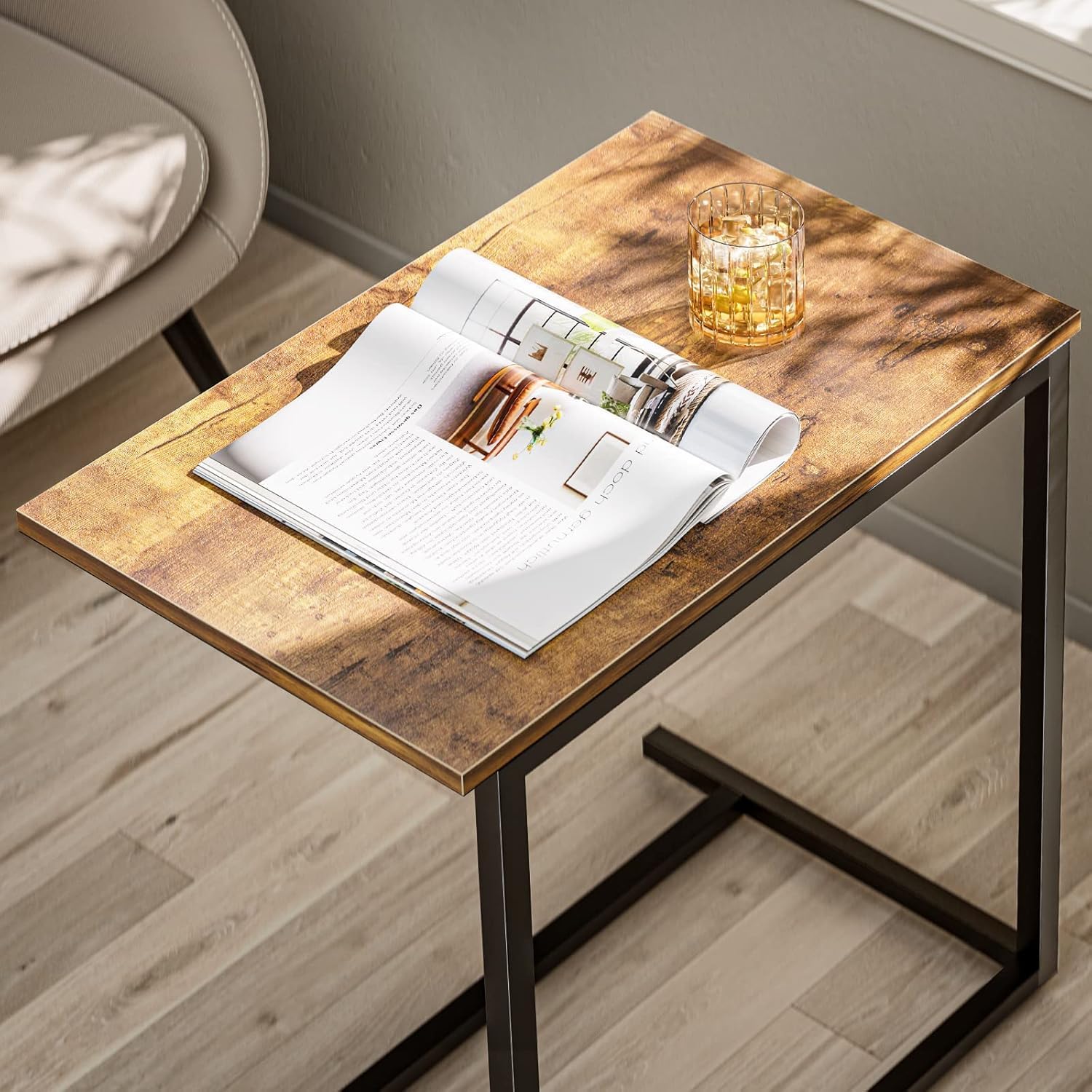 Pipishell C Shaped End Table 27 inches High, Side Table for Couch Slide Under, C Table Sofa Side End Table for Living Room