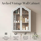 FIMELLO 47.2’’W Wave Design Arched Wall Cabinet, Bathroom Cabinet with Glass Doors Adjustable Shelf, Above Toilet Cabinet, Kitchen Wall Cabinet, Wall Bookshelf, White Grain