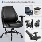 BEWISHOME Office Chair with Rubber Wheels, Big and Tall Office Chair, Ergonomic Office Chairs, Executive Desk Chair, Black PU Leather Computer Comfy Chairs with Lumbar Support, Adjustable Armrests