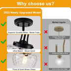 Modern Pendant Lights Kitchen Island, Matte Black Pendant Light Fixtures with 10" Clear Hammered Glass Shade, Industrial Hanging Pendant Lights Fixture for Kitchen Island Dining Room Bedroom Entryway