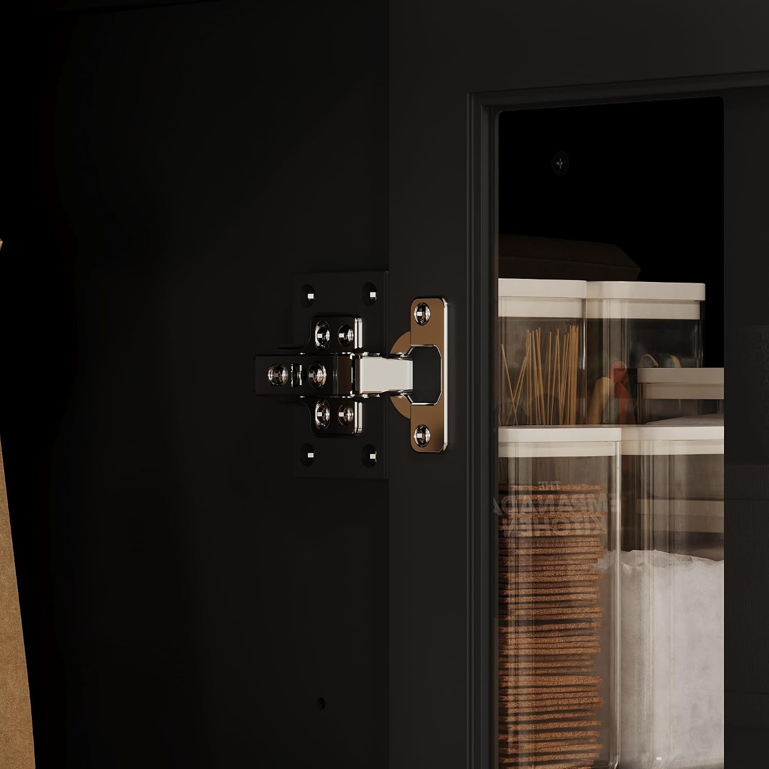 AGOTENI 47.2" W Pantry Cabinet with Glass Doors & 4 Drawers, Wooden Freestanding Kitchen Storage Cabinet with Adjustable Shelves & Vintage Handles for Dining Room Living Room, Black