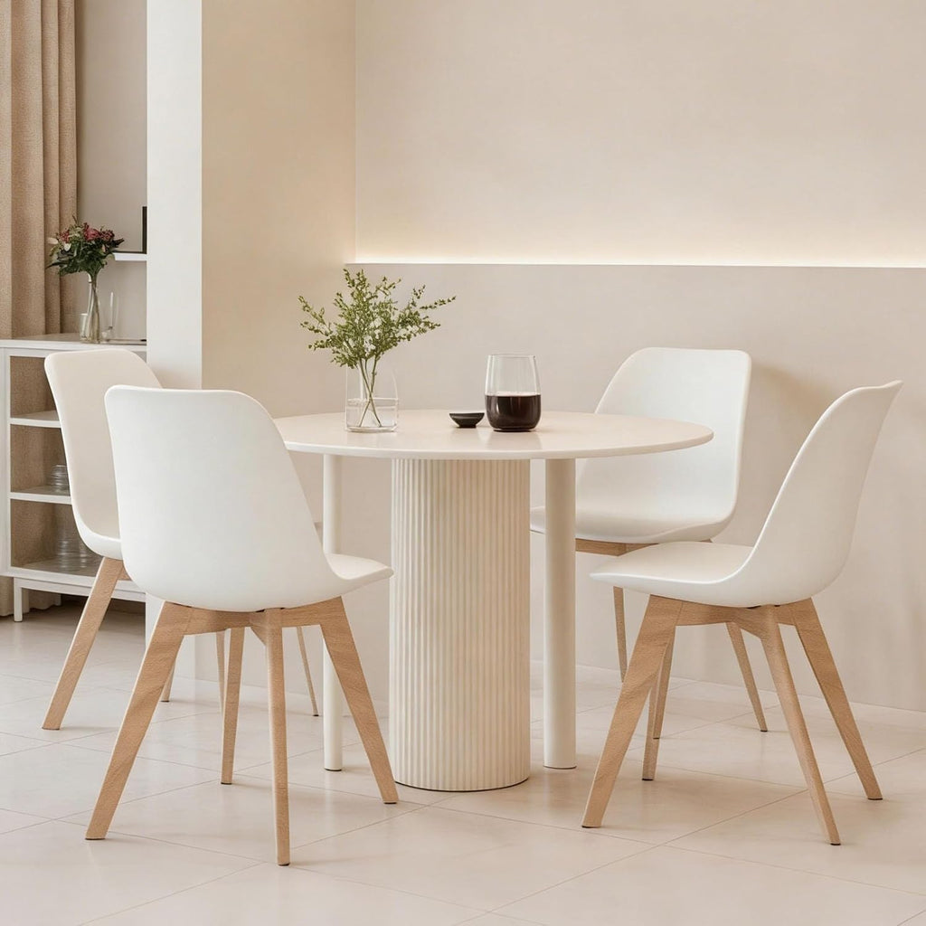 YLGJ&TIDY Modern Dining Chairs Set of 4 PU Leather Upholstered Chairs with Wooden Legs Mid Century Soft Padded Kitchen Chairs for Living Room Bedroom Dining Room Patio (White, Pack of 4)