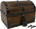 Nautical Cove Wood Treasure Chest with Decorative Rivets and Reinforcing Iron Strips with Lock and Skeleton Keys (Dark Antique, X-Small 5.5x4x4) – Wooden Keepsake Box, Pirate Decor, Storage Chest