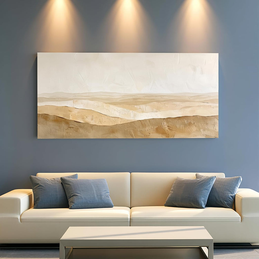 JILLICK Layered Beige Landscape Canvas Wall Art, Horizontal Textured Ridge Decor for Living Room Wall Art Decor, 46x23 in