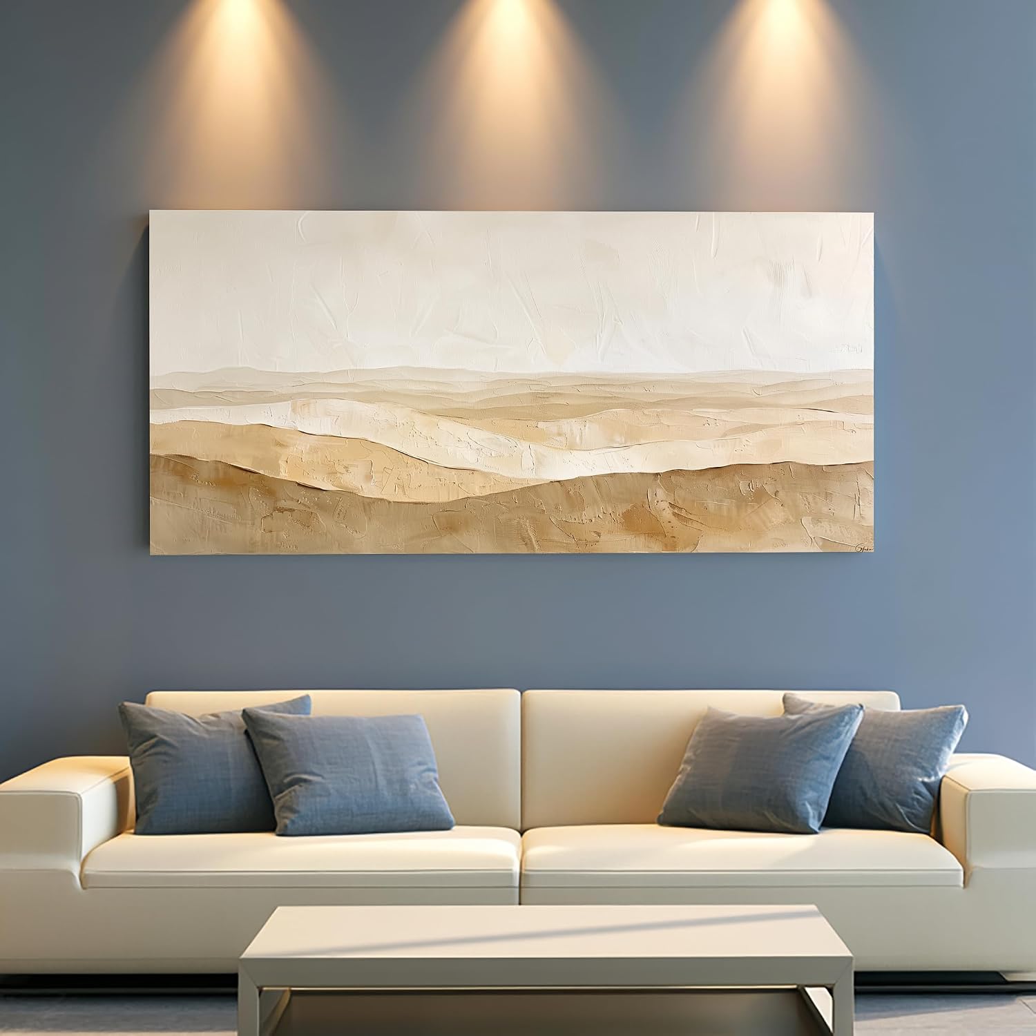 JILLICK Layered Beige Landscape Canvas Wall Art, Horizontal Textured Ridge Decor for Living Room Wall Art Decor, 46x23 in