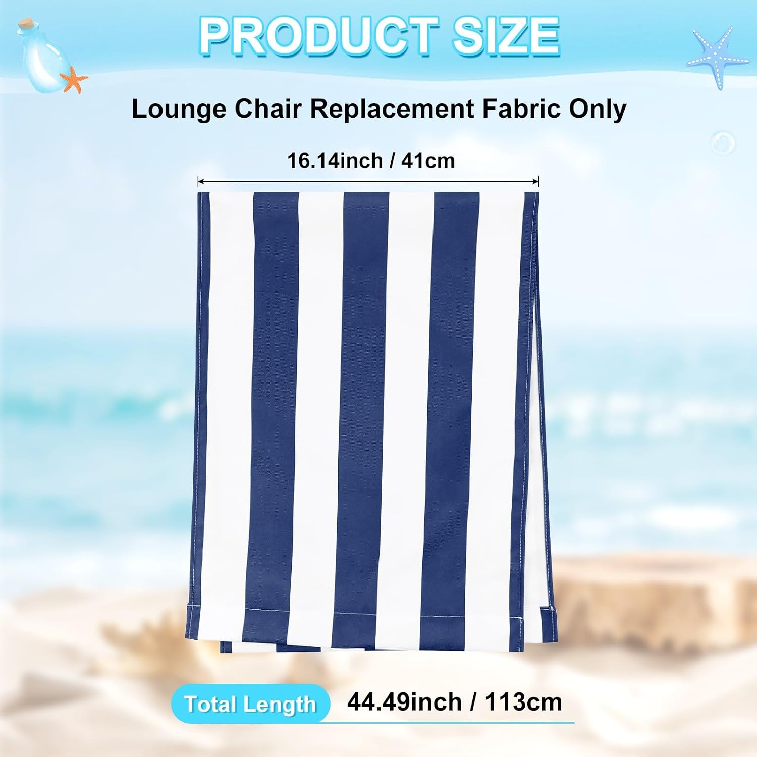 M METERXITY Beach Sling Chair Replacement Canvas, 16x44.5 Inch Folding Lounge Chair Fabric for Beach/Sunbathing/Courtyard/Garden, Outdoor Furniture Cloth [Striped Dark Blue, Only Replacement]