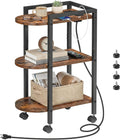 HOOBRO End Table, Rolling Narrow Side Table with Charging Station, with Adjustable Feet and Wheels, Narrow Slim Beside Table for Small Spaces, Living Room, Rustic Brown and Black BF365UBZ01