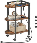 HOOBRO End Table, Rolling Narrow Side Table with Charging Station, with Adjustable Feet and Wheels, Narrow Slim Beside Table for Small Spaces, Living Room, Rustic Brown and Black BF365UBZ01