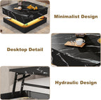 35.4" Large Square Coffee Table with Lifting top,Charging Station,Modern 2-Tier Square Center Table w/Hidden Compartment Storage,Tea Table with Wood Grain for Living Room, Office,Black Marble