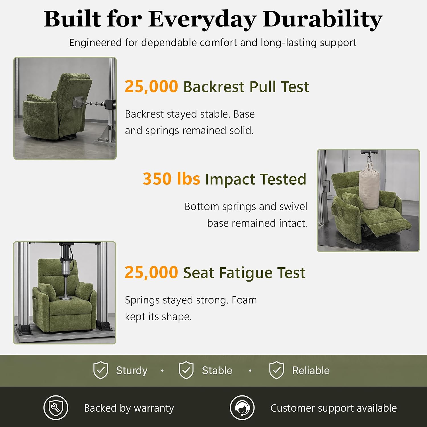 Chenille Power Swivel Glider Recliner Chair for Nursery, Detachable Storage Bag, Green