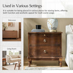 Traditional Solid Wood End Table with Charging Station, USB & Type C Ports, Curved Side Table with 2 Drawers & Pull-Out Tray, Accent Living Room Beside Tables, Walnut