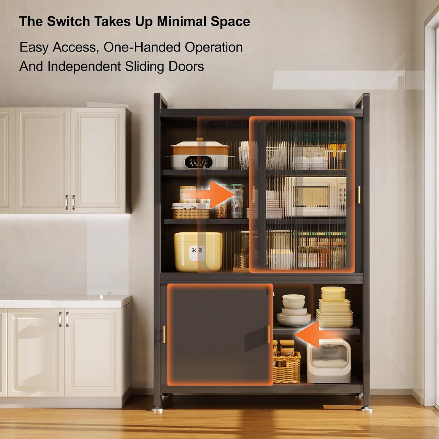 Kitchen Pantry Cabinet with Adjustable Shelves and Doors, Tall Storage Cabinet, Freestanding Kitchen Cupboard, for Bedroom, Dining Room, Office(Gray,187x80cm/73.6x31.5in)