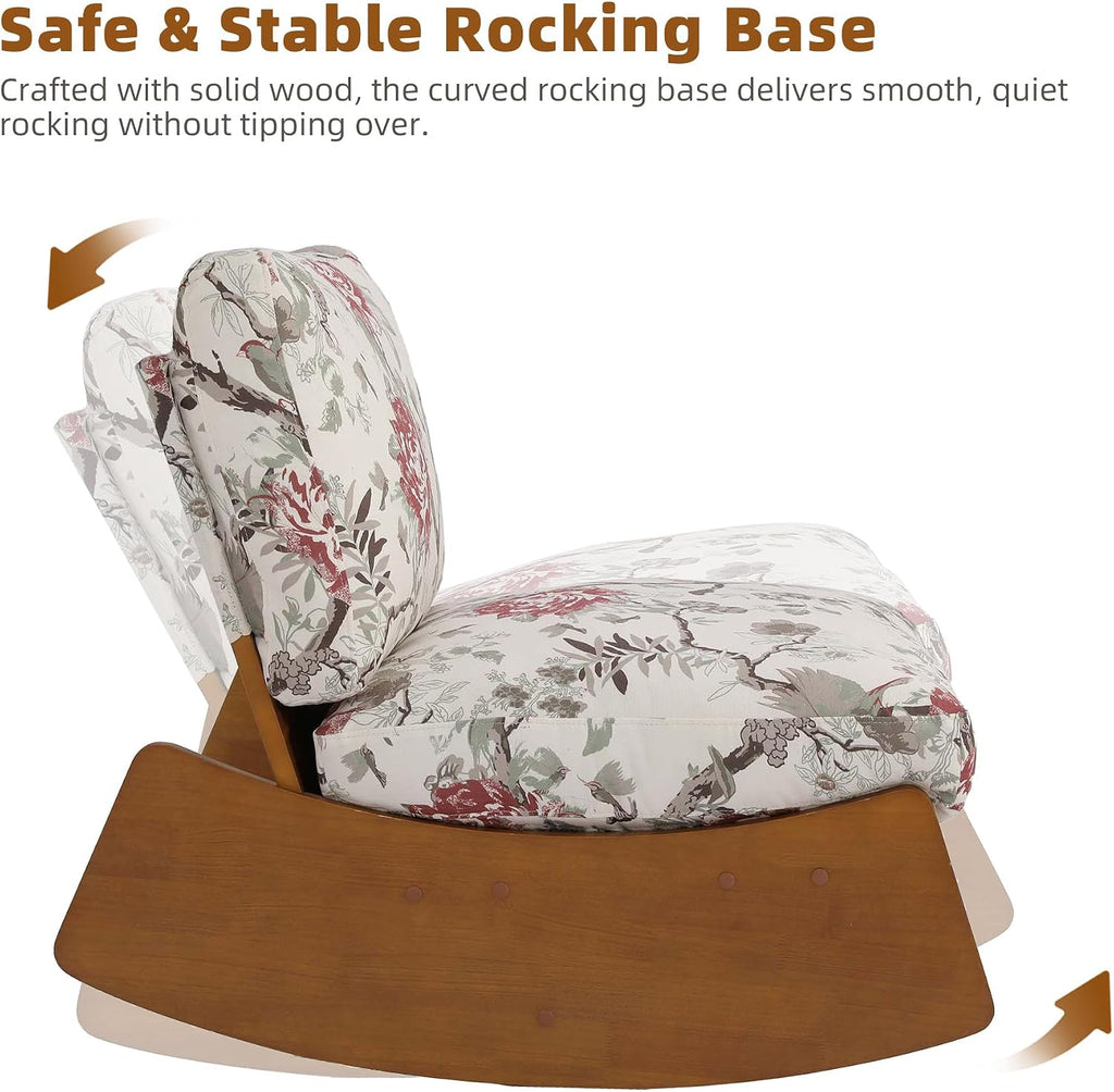 Mid-Century Modern Chenille Rocking Chair, Pattern White | Soft chenille upholstery | Sturdy solid wood base | Set of 1 | For nursery, living room, & bedroom
