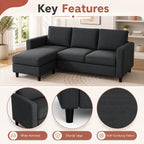 73.6" Convertible Sectional Sofa Couch with Reversible Ottoman, Modern 3-Seater L-Shaped Couch for Small Spaces, Compact Sofa for Studio Apartment, Living Room & Office, Easy Assembly (Gray)