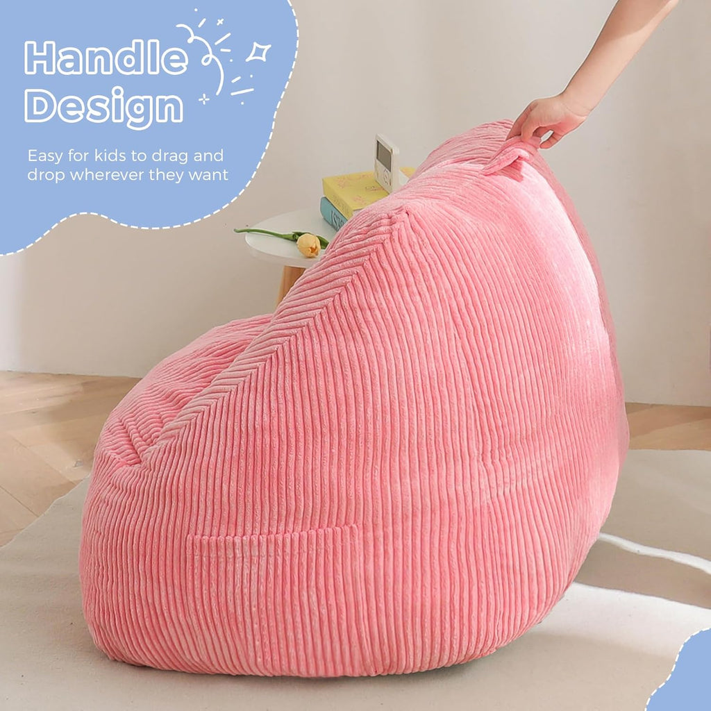 MAXYOYO Kids Bean Bag Chair, Bean Bag Couch with Handle, Comfy Toddler Chair for Boys and Girls, Accent Sofa Chair with Pocket for Gaming Reading Relaxing, Pink
