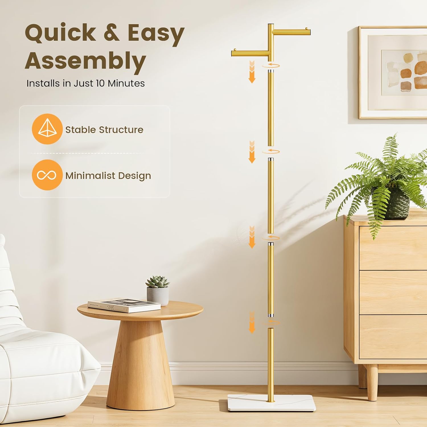 Metal Freestanding Coat Rack, 68.9"H Z-Shaped Coat Tree with Natural Rock Base, Modern Clothes Hanger Stand for Coats, Hats, Bags & Scarves, Ideal for Entryway, Bedroom, Office & Living Room