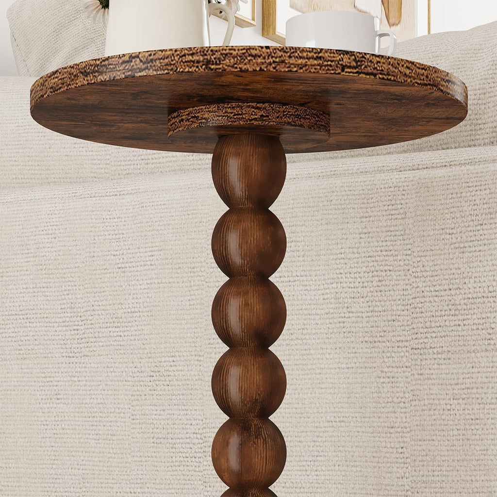 Round Side Table, Small Drink Table for Small Spaces, Pedestal End Table for Living Room, Modern Accent Nightstand with Solid Wood Leg for Bedroom, Corners and Office Brown Color UTBT005F