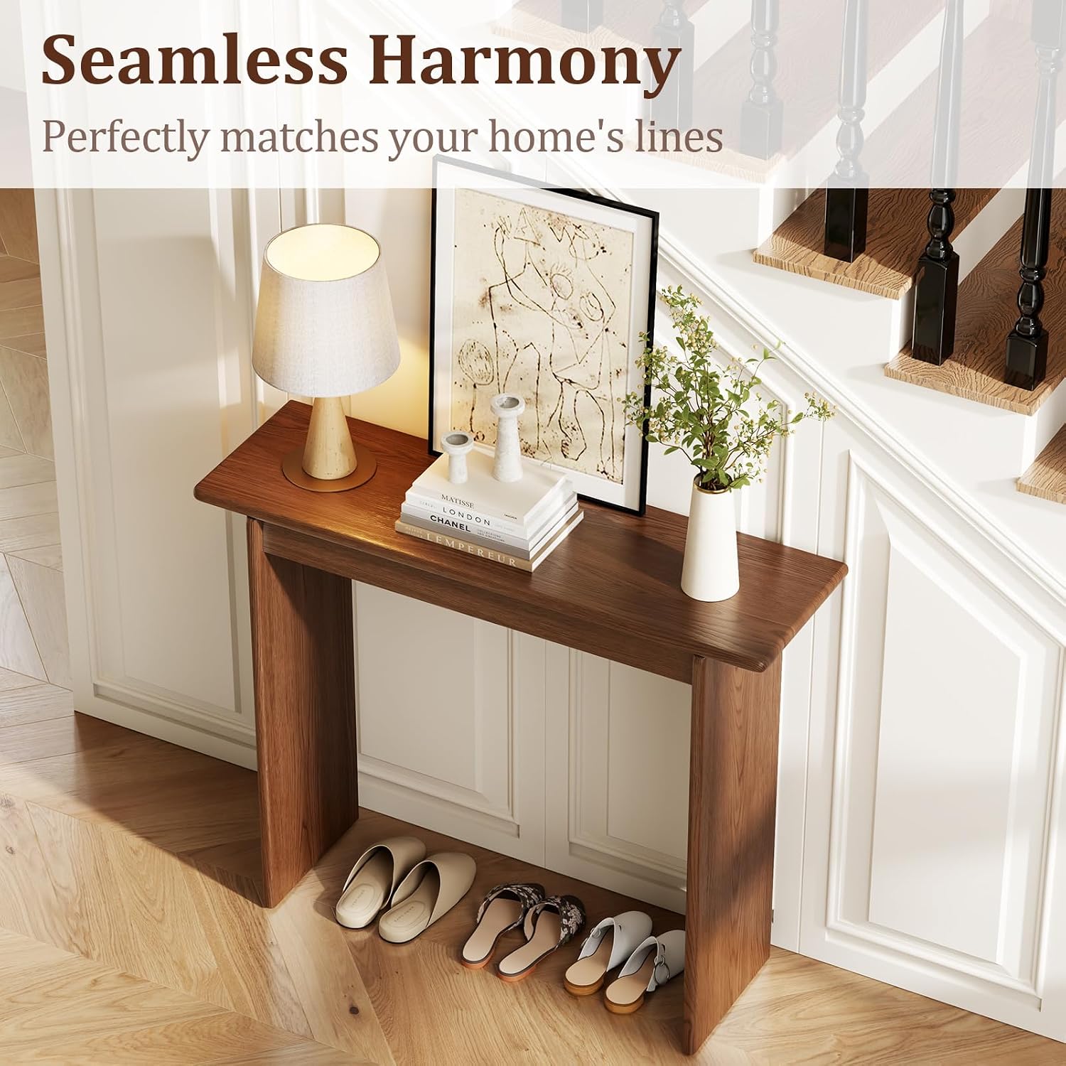 AQIMUELE Walnut Console Table Thin Rubberwood Minimalist Mid-Century Style | Stable and Sturdy 39.4" W x 11.8" D x 31.5" H for Entryway/Sofa Back