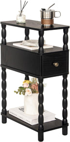 MaxSmeo Black Narrow Side Table, Narrow End Table with Storage, Skinny Small Nightstand with Drawer for Bedroom, Living Room, Small Spaces (Black)