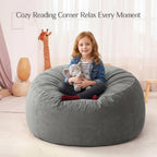 3FT Bean Bag Chair, Medium Memory Foam Bean Bags with Ultra Soft Washable Dutch Velvet Cover, BeanBags for Living Room, Bedroom and Gaming Room -Grey